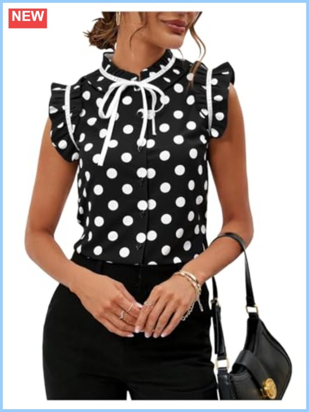 Women's Office Blouse Bow Tie Neck Business Top Ruffle Cap Sleeve